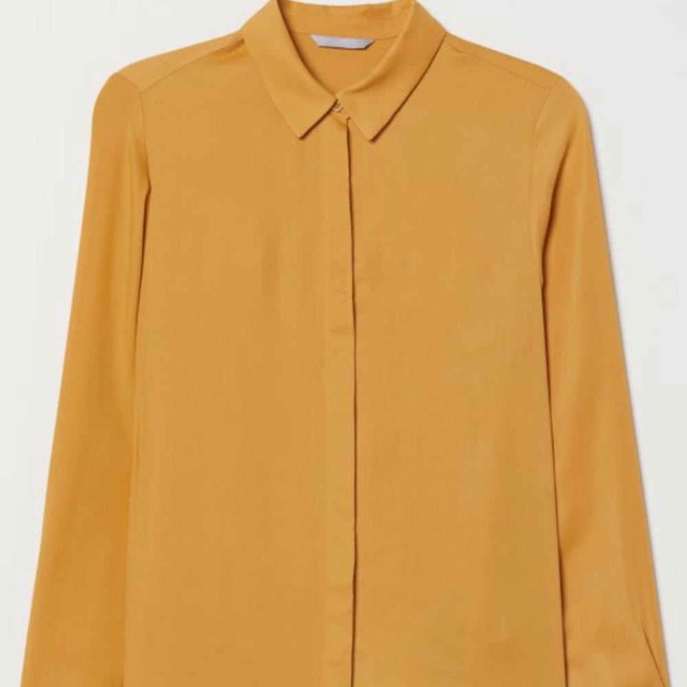 H&M Mustard Yellow Collard Button Down Shirt 8